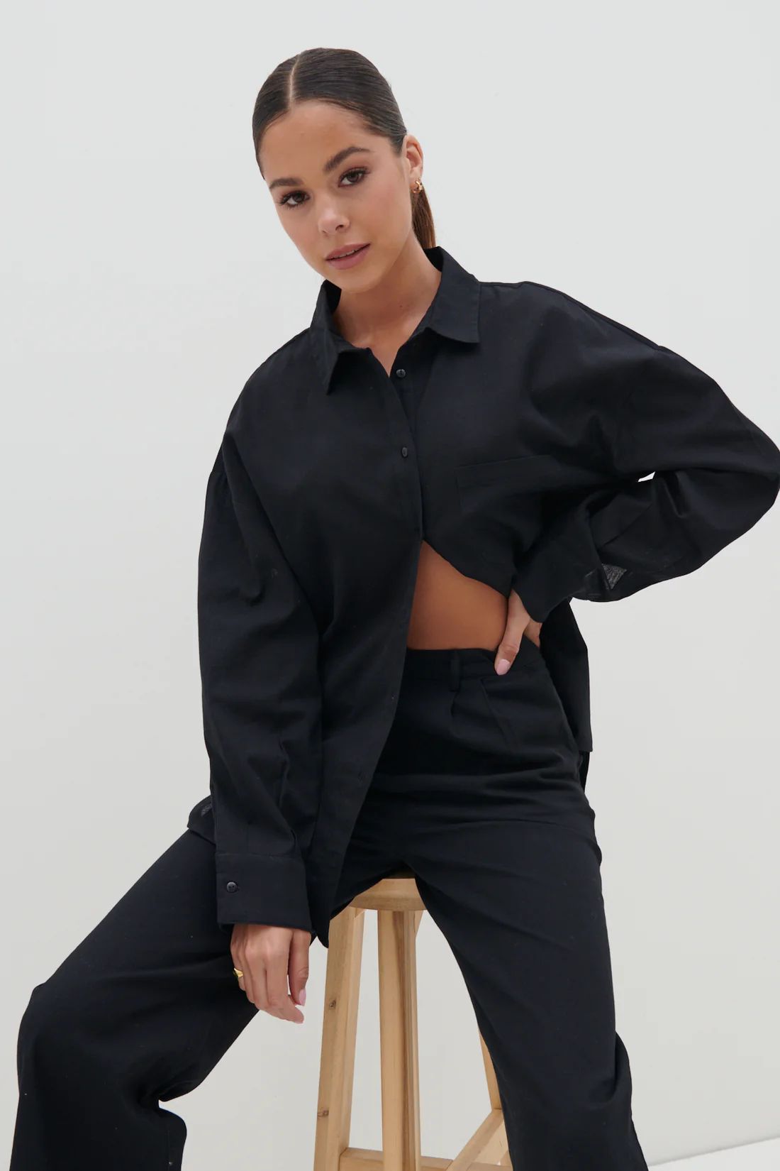 Emery Boxy Shirt - Black | Pretty Lavish (UK)