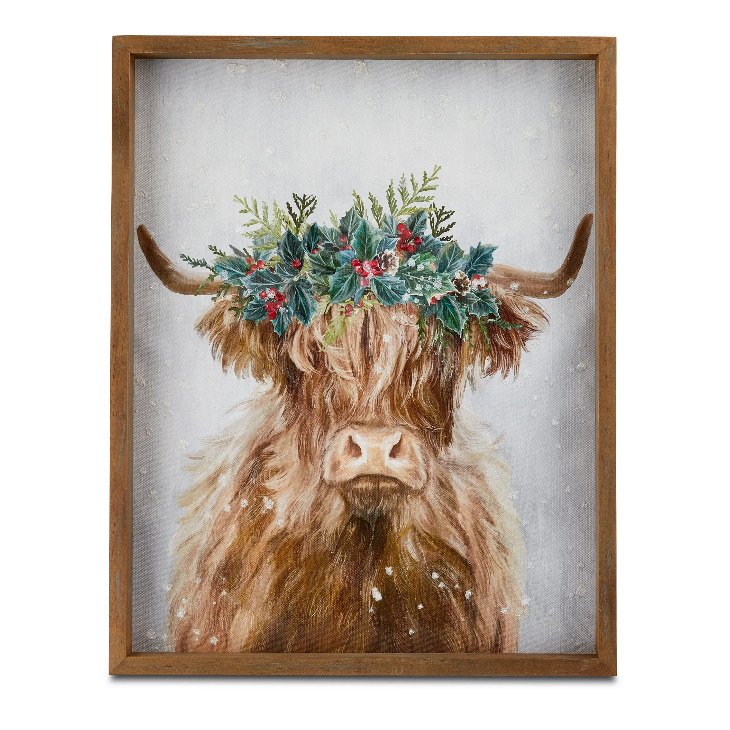Mistletoe Highland Cow Framed Tinted Gel & Glitter Embellished Canvas Christmas Wall Art, by Holi... | Walmart (US)