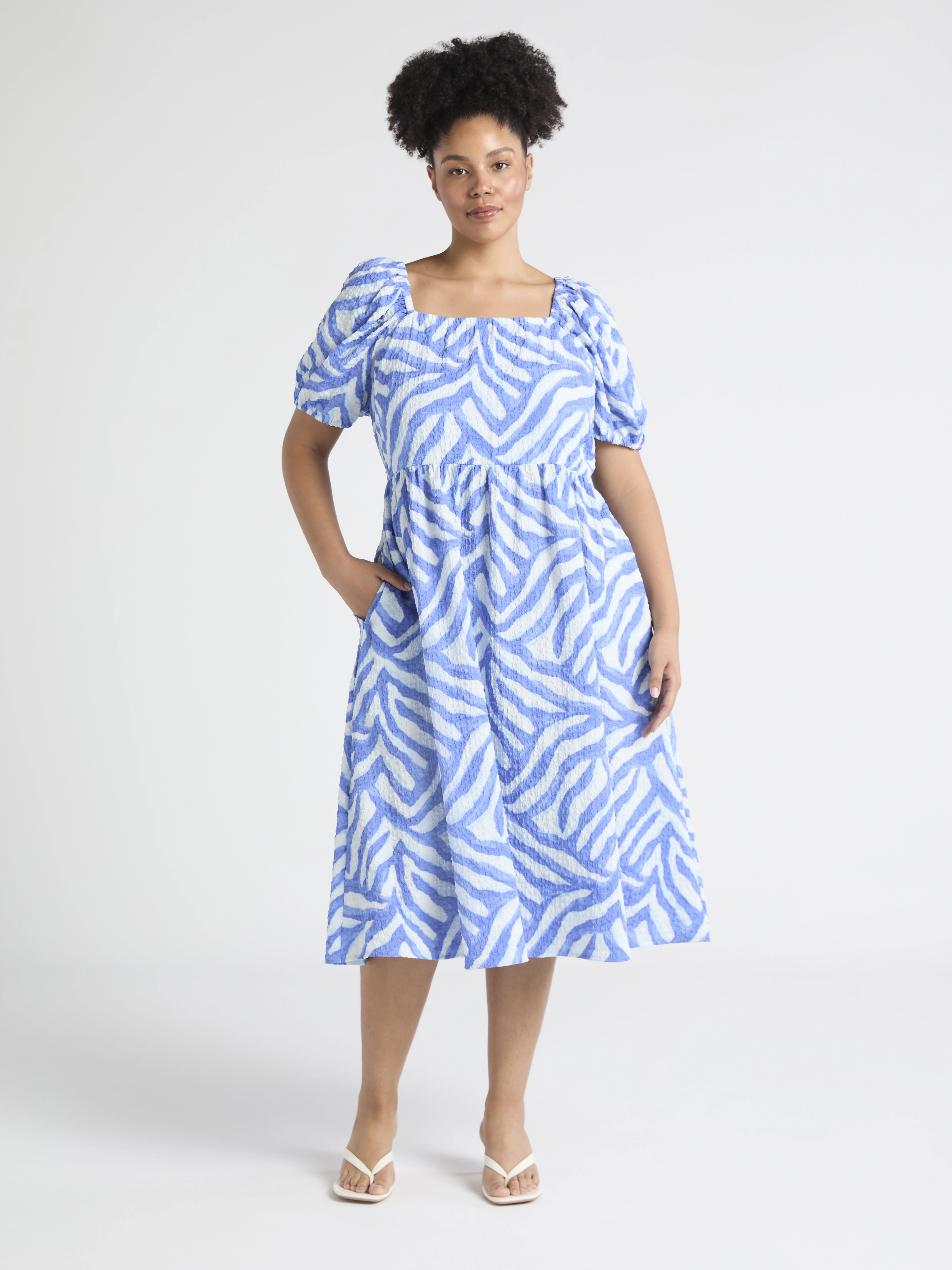 Time and Tru Women's and Women's Plus Square Neck Midi Dress, Sizes XS-4X | Walmart (US)