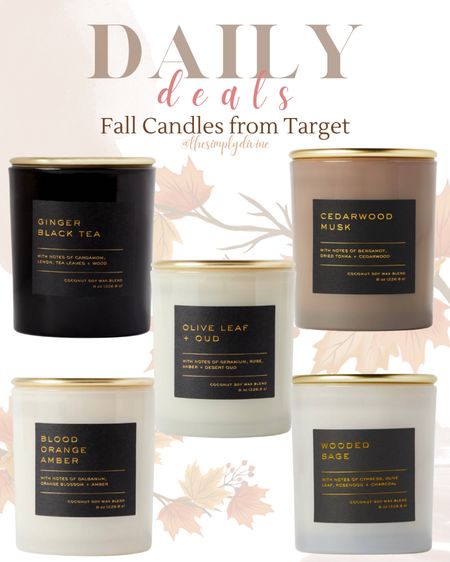 I love subtle fall scents, and these are absolutely LOVELY. 

Scents here: Olive Leaf & Oud, Cedarwood Musk, Ginger Black Tea, Blood Orange Amber, and Wooded Sage. 🍂

| Target | candles | candle | home | home decor | decor | fall | fall decor | fall style | seasonal | 

#LTKunder50 #LTKhome #LTKSeasonal