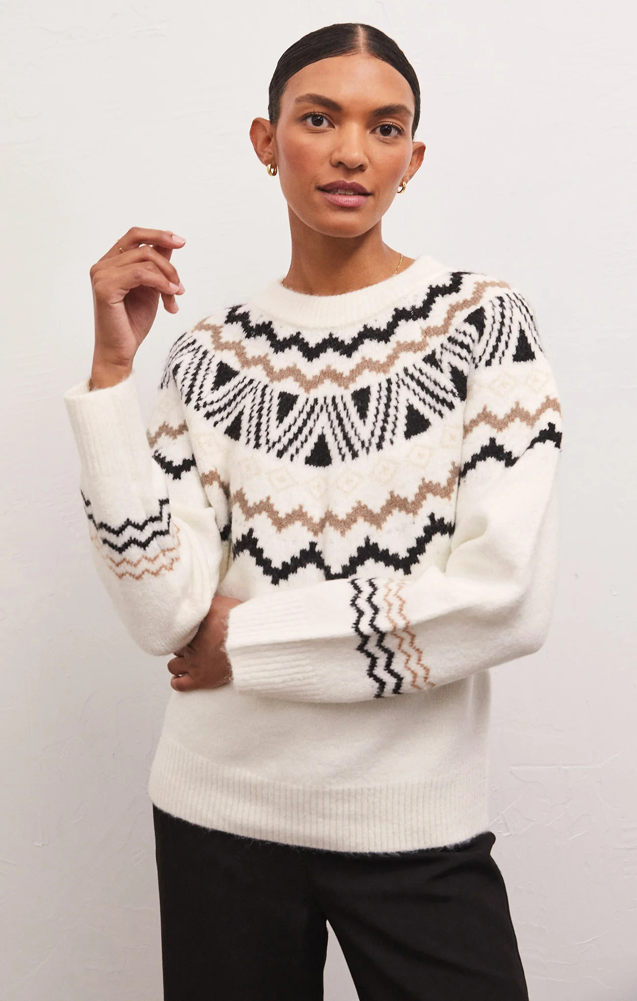 Z SUPPLY Women's Finnley Fair Isle Sweater, Sandstone, Small | Z Supply