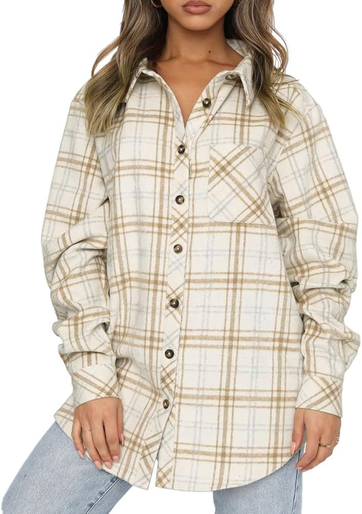 LUYAA Womens Plaid Flannel Shirts Oversized Long Sleeve Casual Button Down Shacket Jacket 2023 Fa... | Amazon (US)