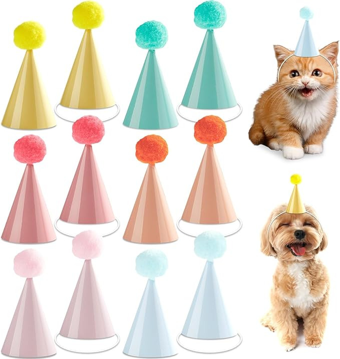 48Pcs Mini Pastel Birthday Party Hats for Stuffed Animals 3Inch Adjustable Cone Caps with DIY Pom... | Amazon (US)
