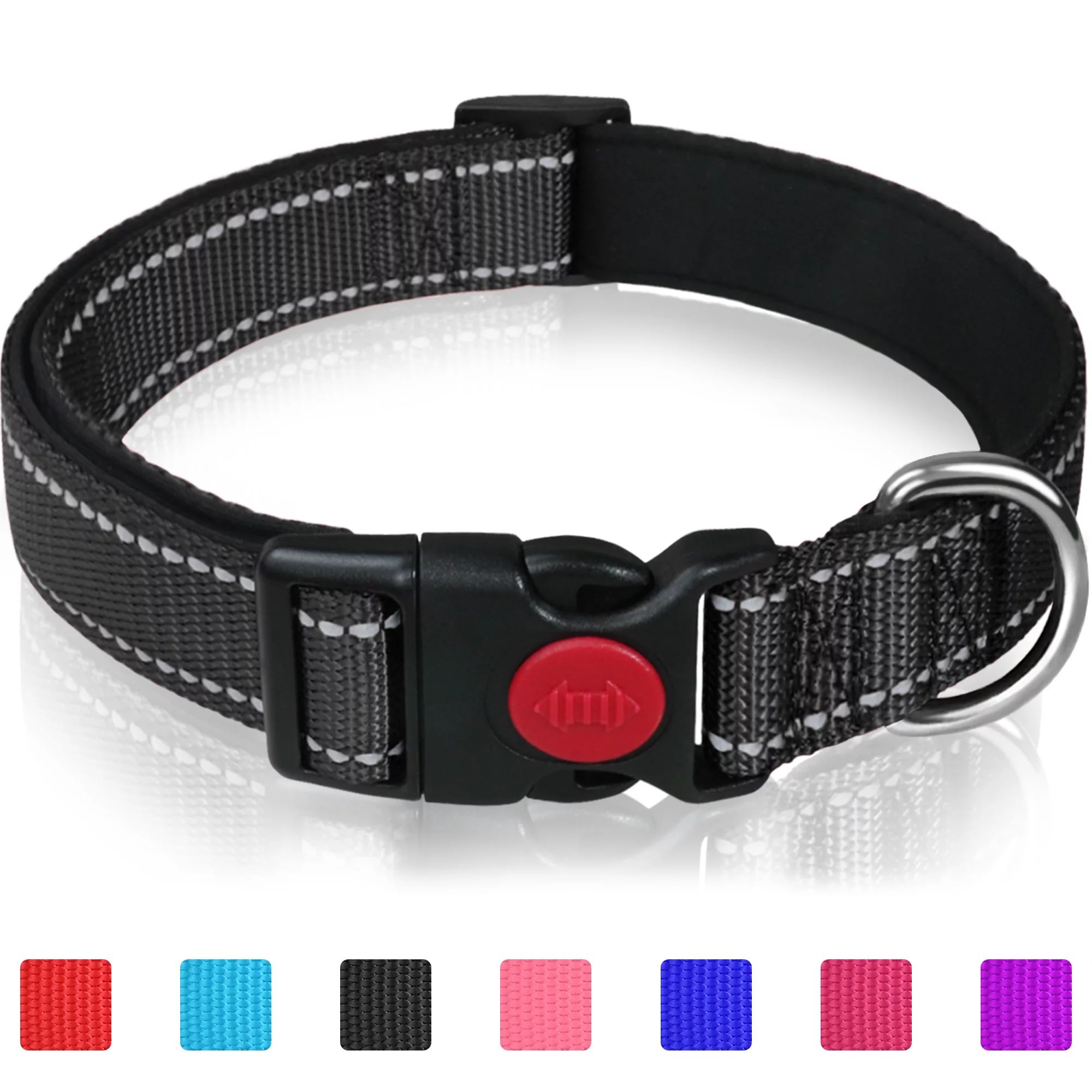 Taglory Reflective Dog Collar with Locking Buckle, Adjustable Nylon Collar for Medium Dogs, Black | Walmart (US)