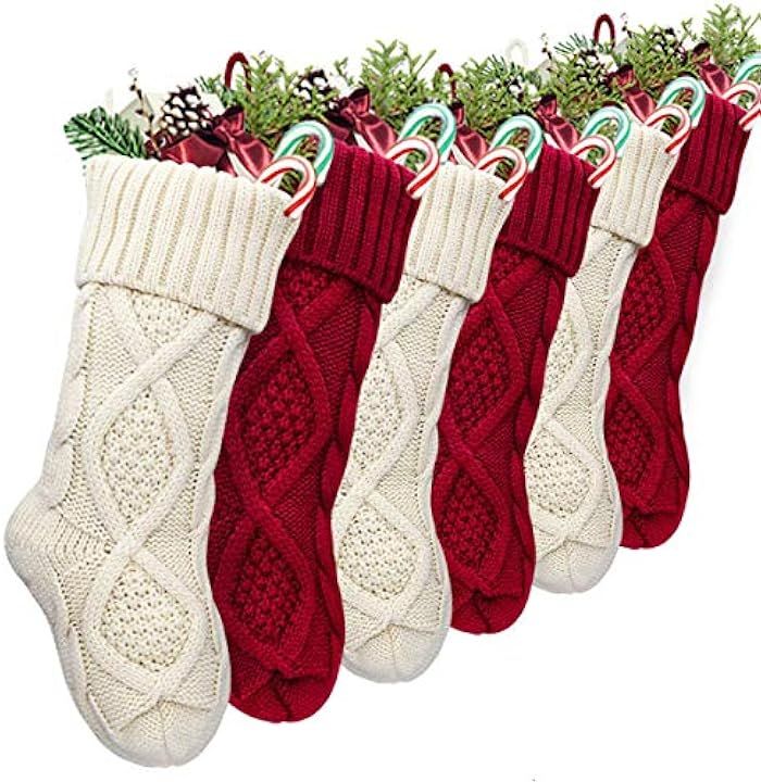 LimBridge Christmas Stockings, 6 Pack 15 inches Small Size Cable Knit Knitted Xmas Rustic Persona... | Amazon (US)