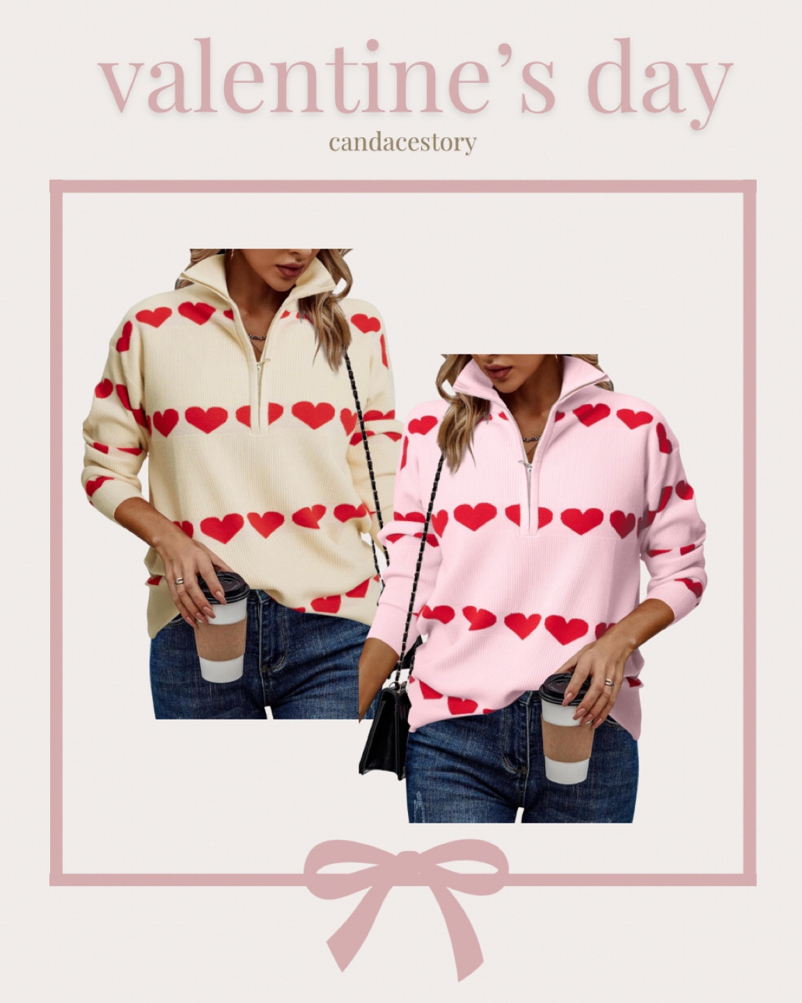 A heart sweater with style? YES PLEASE! I love this half zip sweater in both colors 😍 You cannot go wrong! Available in S-XXL. 

#LTKSeasonal #LTKfindsunder50 #LTKstyletip