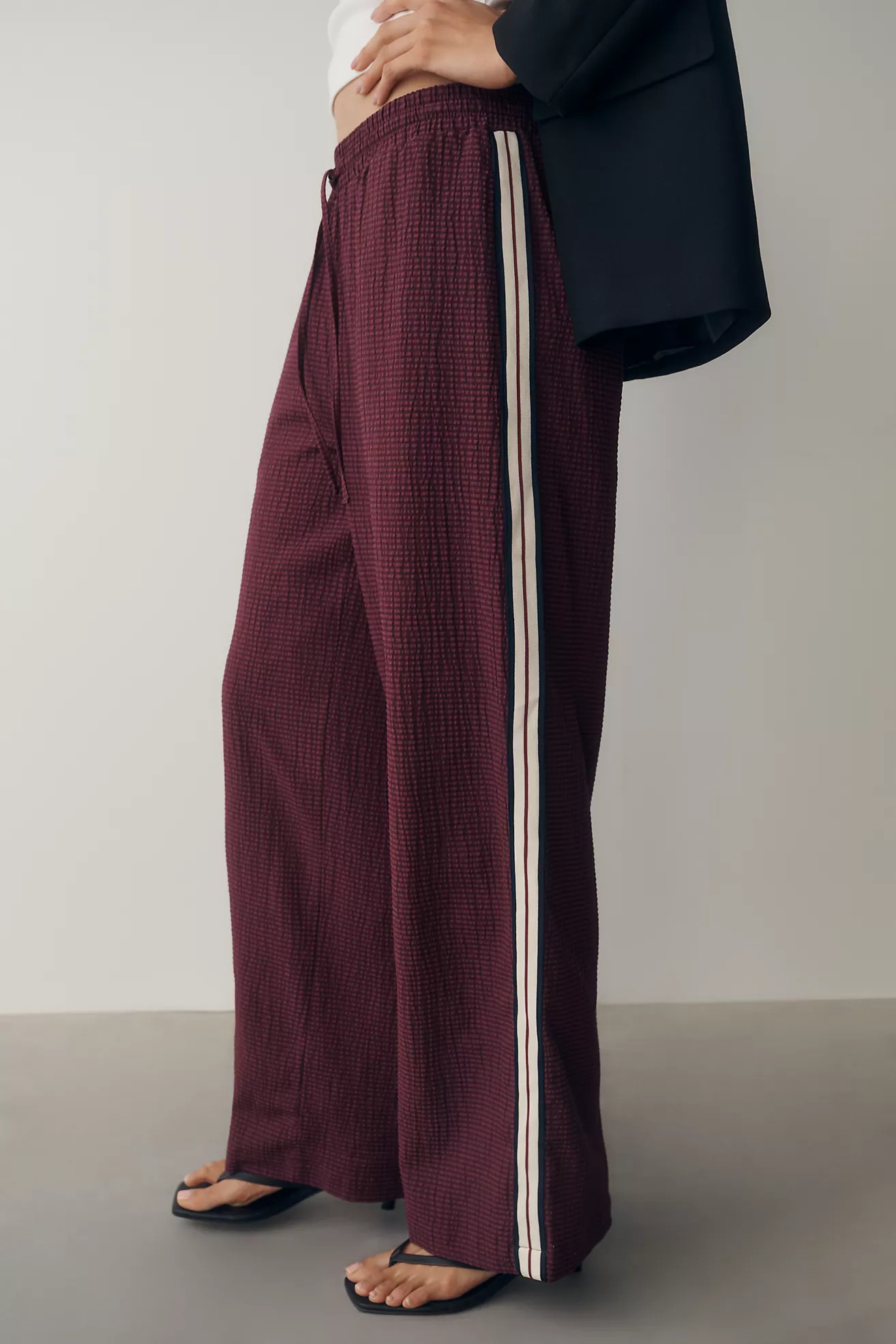 Maeve Check Wide Leg Track Pants | Anthropologie (US)