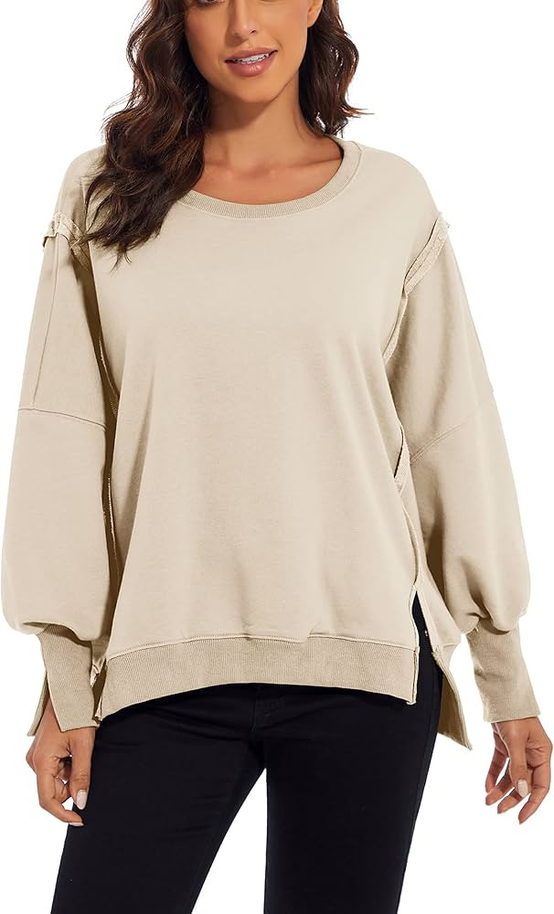 MISSACTIVER Women’s Oversized Contrast Patchwork Sweatshirt Casual Side Split High Low Hem Boyf... | Amazon (US)