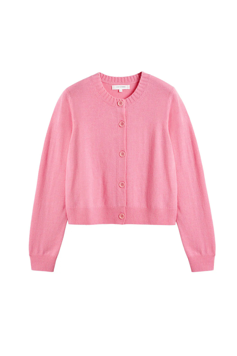 Pink Wool-Cashmere Crew Neck Cardigan | Chinti & Parker