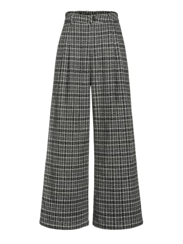 Simplee Casual Plaid Pants for Women Lounge Trousers Fall Outfits Grey M | Amazon (US)