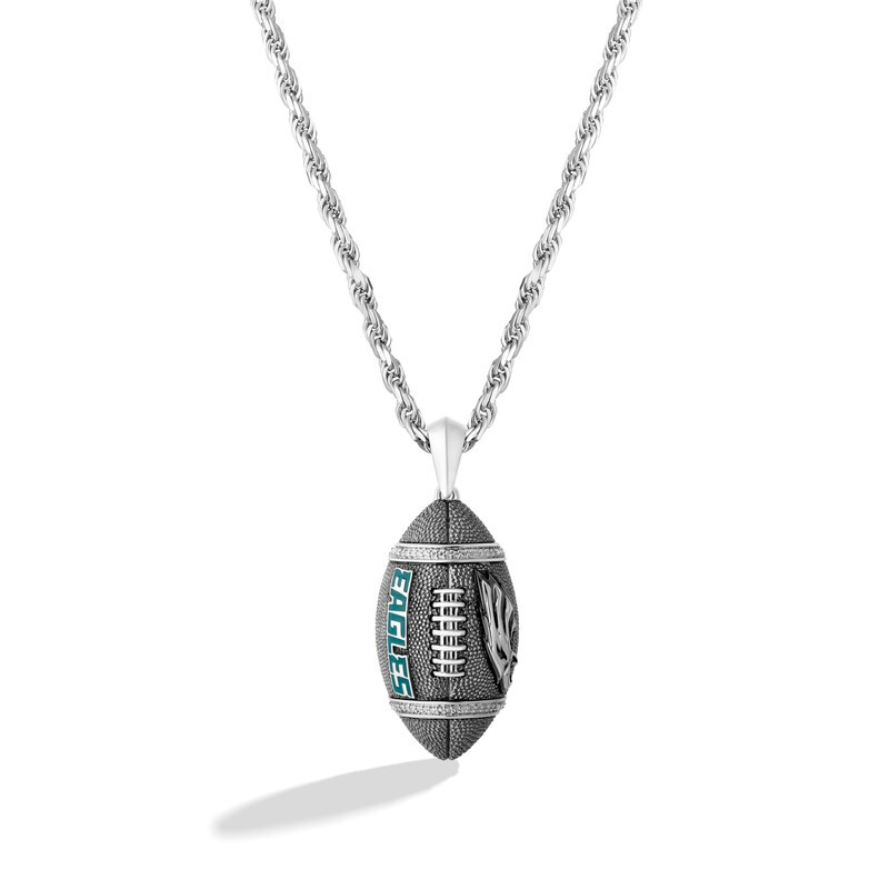 True Fans Philadelphia Eagles 1/20 CT. T.W. Diamond Vertical Football Necklace in Sterling Silver | Kay Jewelers