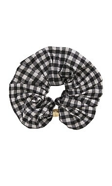 Ganni Crinkled Taffeta Check Scrunchie in Black from Revolve.com | Revolve Clothing (Global)