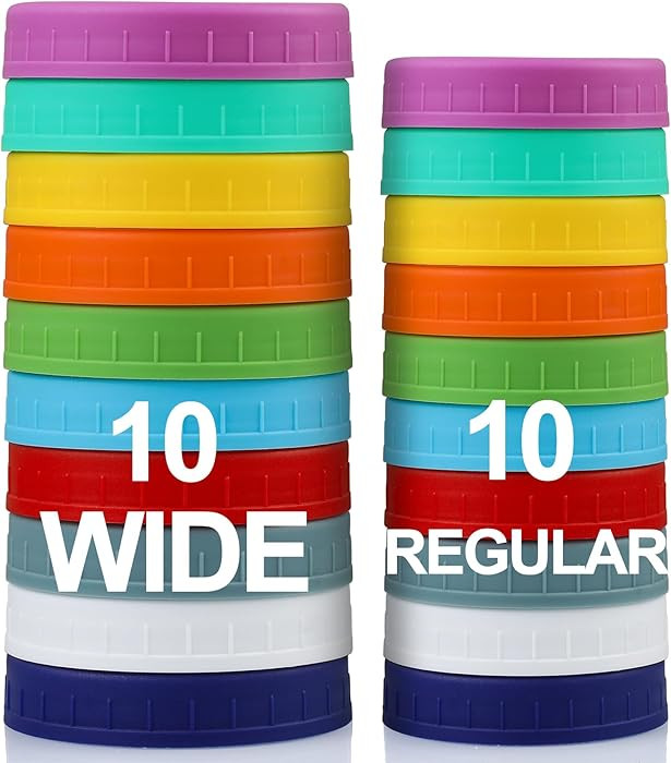 AOZITA 10 WIDE Mouth & 10 REGULAR Mouth Mason Jar Lids - 20 Pack Food Grade Plastic Mason Jar Cap... | Amazon (US)