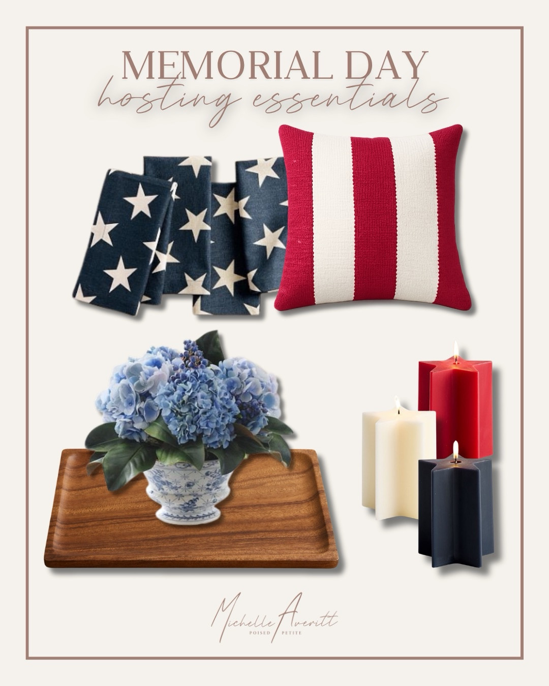 My essentials for hosting a Memorial Day celebration! These are beautiful finds for an elevated American themed party. 

Napkins, pillows, and candles for the perfect nod to the Stars and Stripes. An elegant blue vase holding faux hydrangeas and a platter perfect for a center piece or serving. 

Memorial Day decor, American style, home decor ideas

#LTKSeasonal #LTKHome #LTKdayinmylife