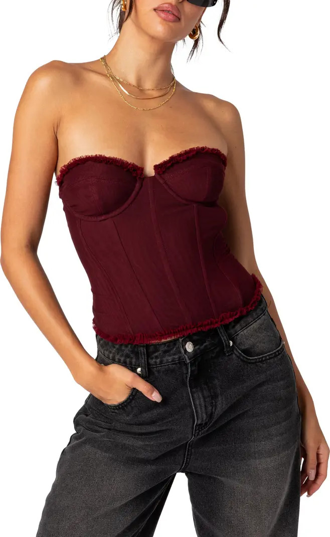 EDIKTED Deirdre Lace-Up Strapless Mesh Corset Top | Nordstrom | Nordstrom
