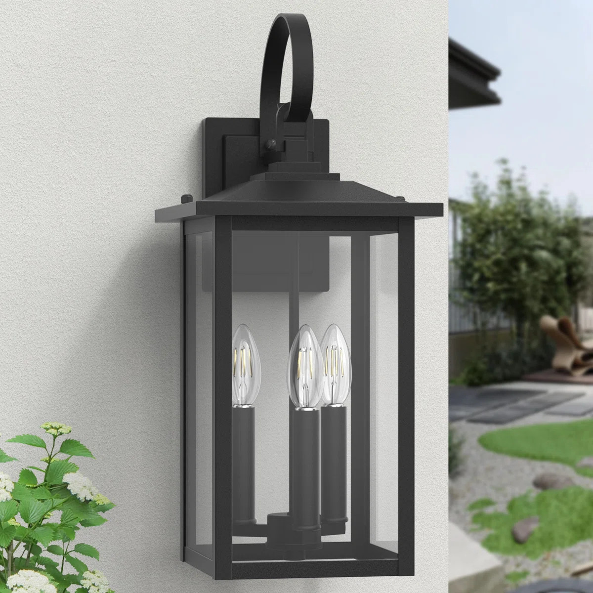 Dallas 3 - Light 20''H Black Iron Tempered Glass ETL Outdoor Wall Lantern with Dusk to Dawn | Wayfair North America