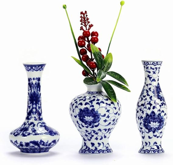 Small Ceramic Flower Vases Set of 3, Blue and White Porcelain Vases Set, Art Fambe Glaze Porcelai... | Amazon (US)