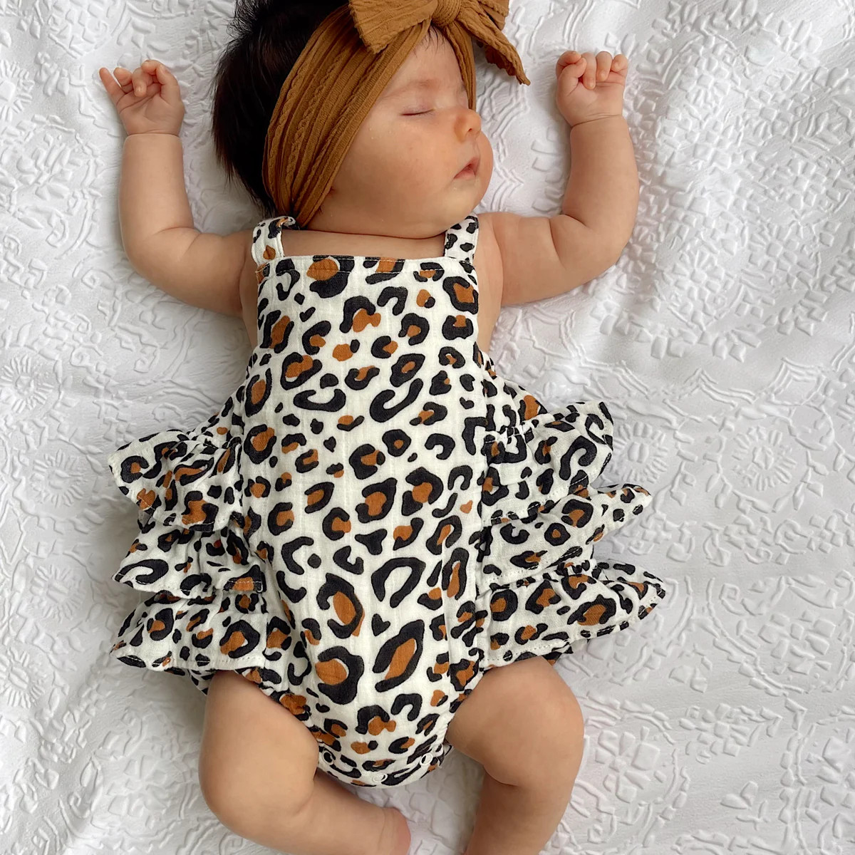 Leopard / Muslin Ruffle Sunsuit | SpearmintLOVE