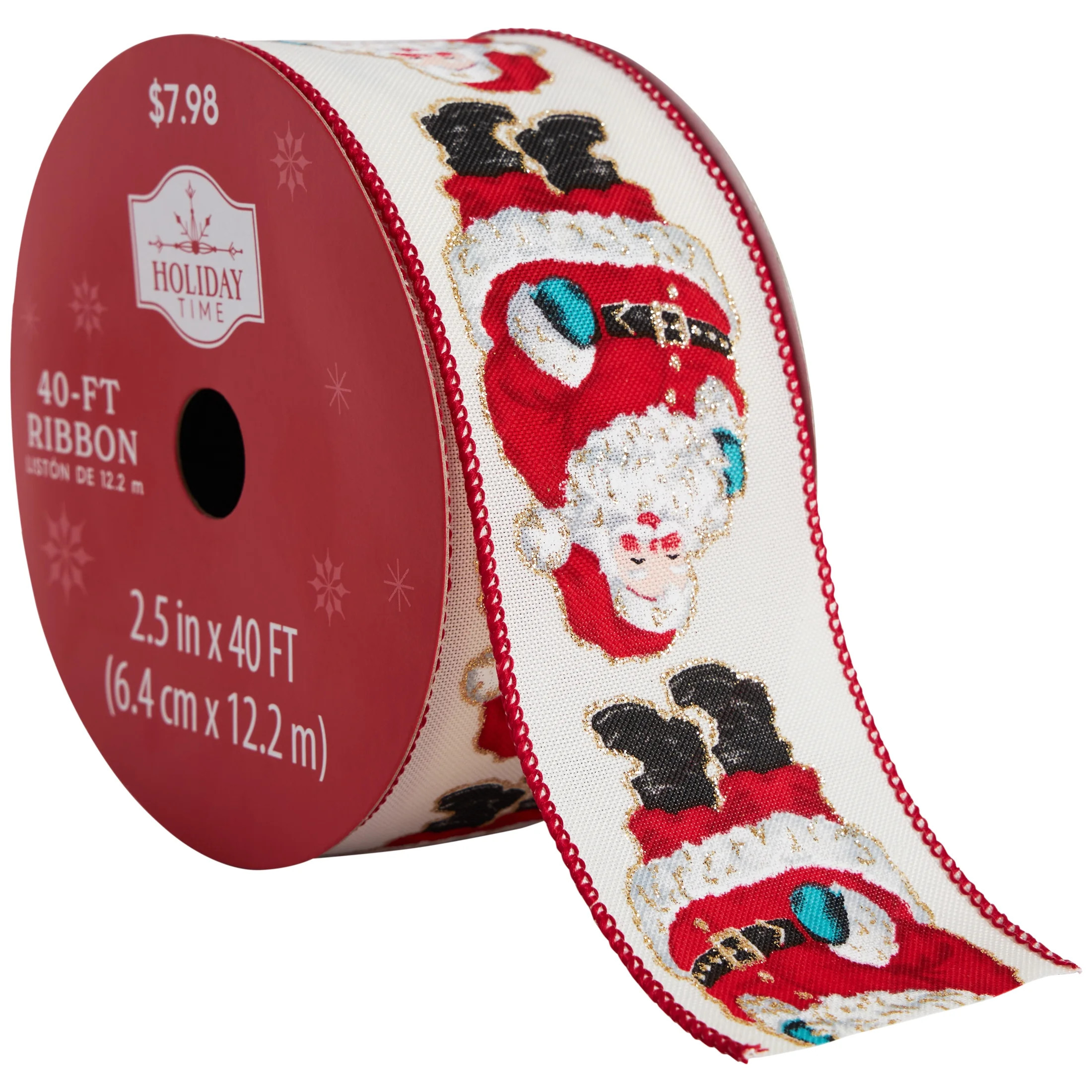 Novelty Multicolor Full Body Santa Claus Polyester Christmas Ribbon, 2.5 in x 40 ft, by Holiday T... | Walmart (US)