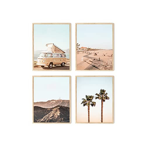 HAUS AND HUES Beach Decor and Art Prints - Set of 4 Coastal Decor & Beach Art Prints, Beach Decorations for Home, Beach Bathroom Decor, Beach Wall Decor Posters Beige California (Beige Frame, 11x14) | Amazon (US)