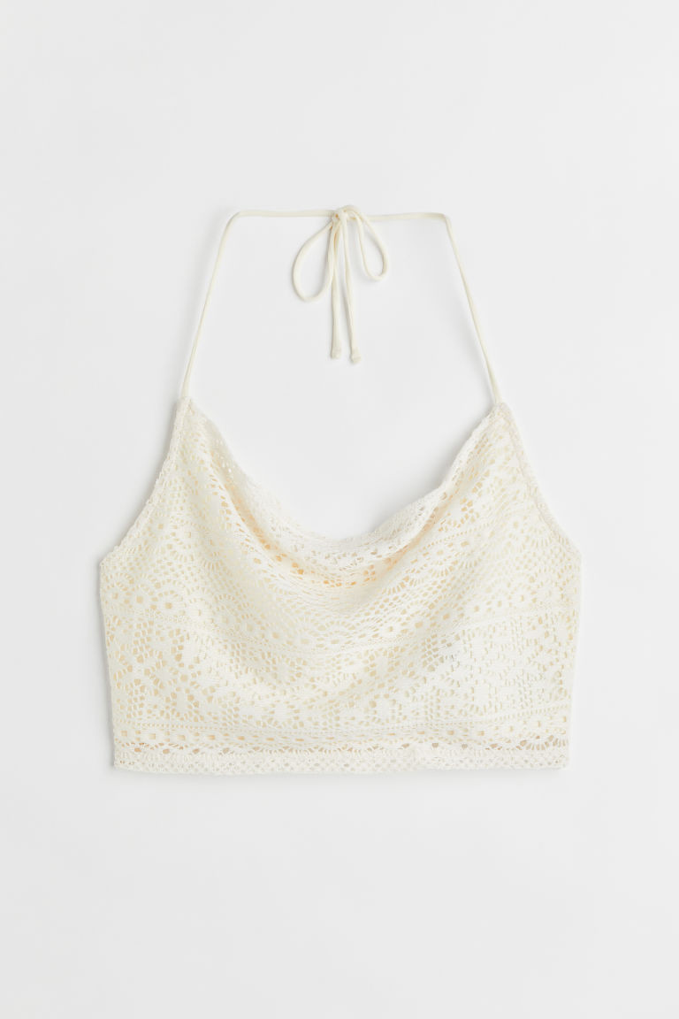 H & M - Crochet-look crop top - White | H&M (UK, MY, IN, SG, PH, TW, HK)