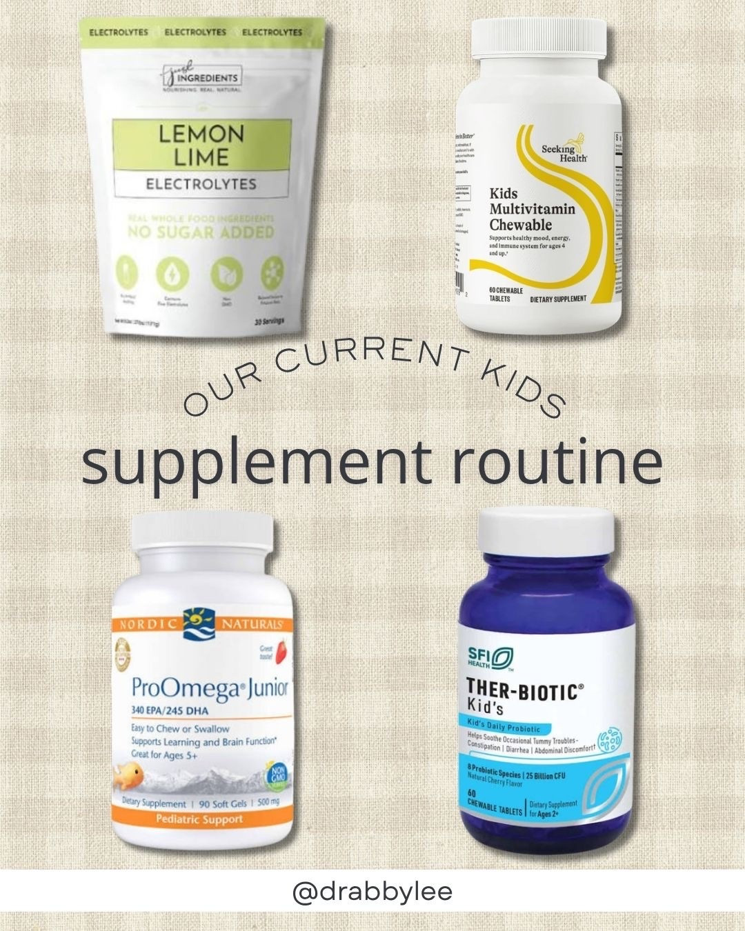 Our current kids supplement routine 🤍 Sharing the everyday wellness staples we keep stocked for our three kids.

Right now we’re using a kids multivitamin, omega-3 DHA, probiotic + electrolytes as part of their routine. I’m always looking for simple, high-quality options that support growing kids and make healthy habits easier for our family.

I linked the exact children’s vitamins + supplements we’re currently using so you can easily find them all in one place!

#KidsSupplements #KidsVitamins #KidsWellness #HealthyKids #KidsMultivitamin #KidsProbiotic #Omega3ForKids #Electrolytes #HealthyFamily #MomFavorites

#LTKKids #LTKmomlife #LTKSeasonal