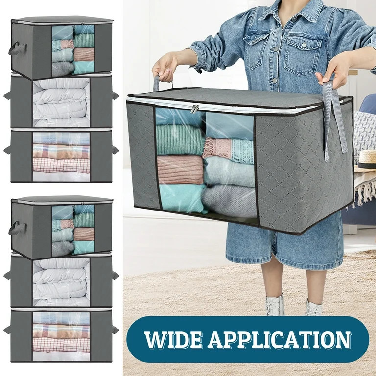 Maustic 3 Pack Clothes Storage Bag, Large Capacity Under Bed Storage Organizer with Handle for Co... | Walmart (US)