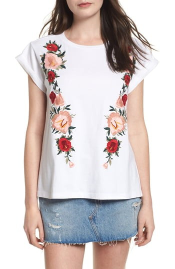 Women's Bp. Embroidered Cotton Tee, Size Small - White | Nordstrom
