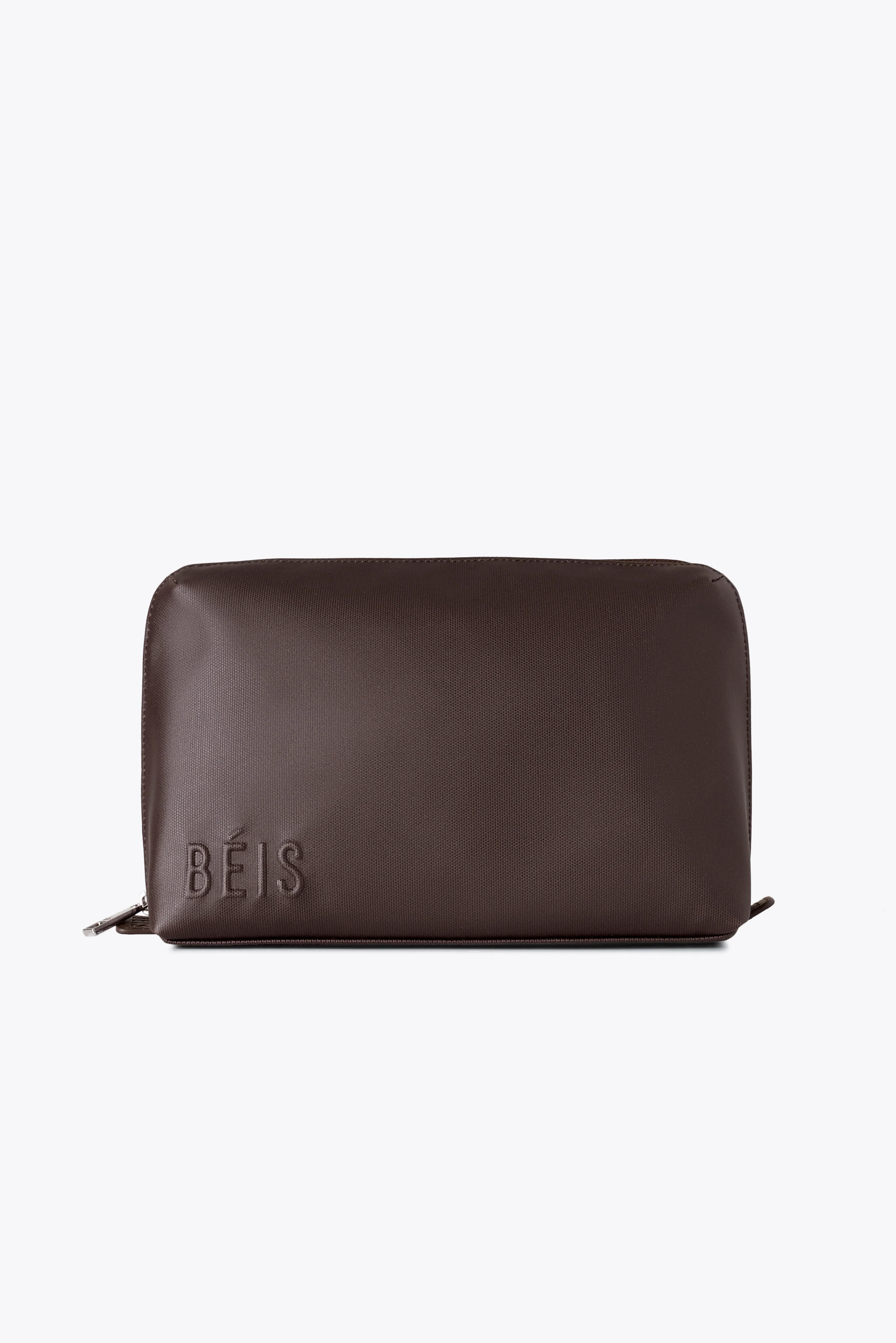 BÉIS ‘The Medium Cosmetic Pouch’ in Espresso - Brown Medium Travel Makeup Bag & Cosmetic Bag | BEIS
