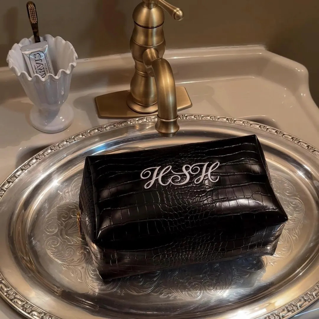 Vegan Leather Embroidered Makeup Bag: Personalized Cosmetic Bag - Etsy | Etsy (US)