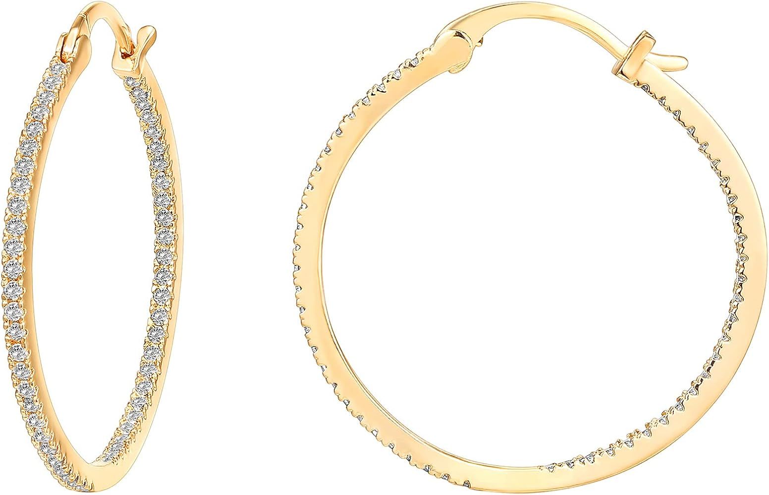 PAVOI 14K Gold Plated 925 Sterling Silver Post Cubic Zirconia Hoop Earrings 30/15mm | Amazon (US)