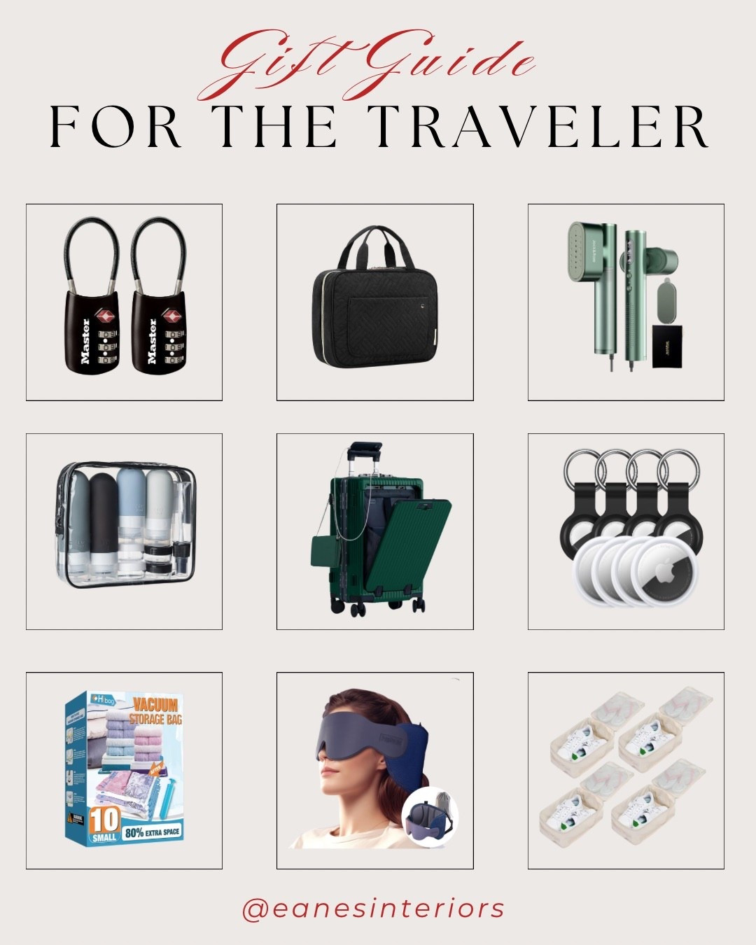 For the traveler who loves staying organized ✈️🧳

This gift guide is loaded with my favorite travel essentials — from TSA-approved luggage locks, a compact travel organizer, and the sleek mini travel steamer, to the silicone travel bottles, foldable luggage cart, and Airtag keychain set for keeping everything secure.

Don’t miss the vacuum storage bags for saving suitcase space, the 3D sleep mask for long flights, and the travel medicine organizers that keep all the little things in one place. Perfect for any jet-setter on your list 🤍

#TravelGiftGuide #TravelerEssentials #LuggageLocks #TravelOrganizer #MiniTravelSteamer #SiliconeTravelBottles #FoldableLuggageCart #AirtagKeychain #VacuumStorageBags #3DSleepMask #TravelMedicineOrganizer #HolidayGiftGuide #LTKGifts #eanesinteriors


#LTKHoliday #LTKGiftGuide #LTKTravel #LTKHoliday