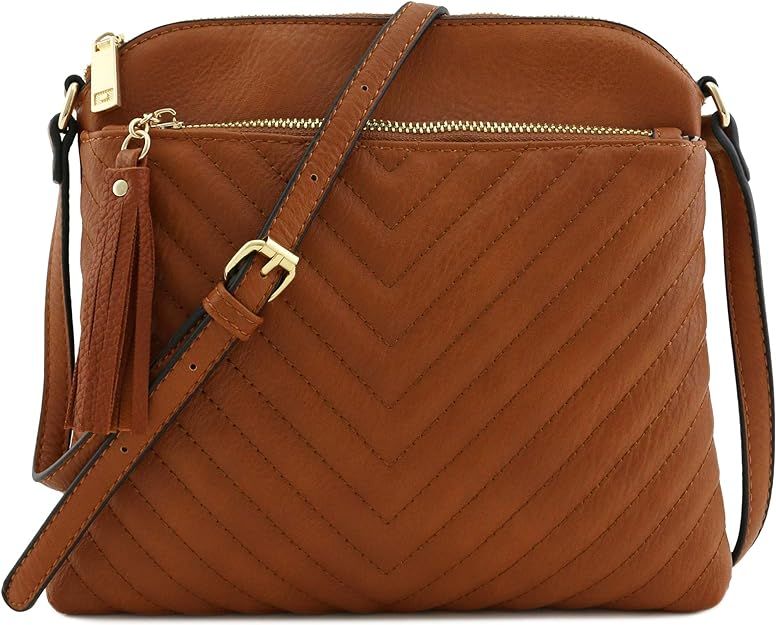 Chevron Quilted Medium Crossbody Bag with Tassel Accent (Dark Tan): Handbags: Amazon.com | Amazon (US)