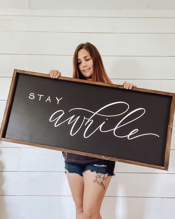 Stay Awhile Wood Sign  Entryway Sign  Farmhouse Wall Decor  | Etsy | Etsy (US)