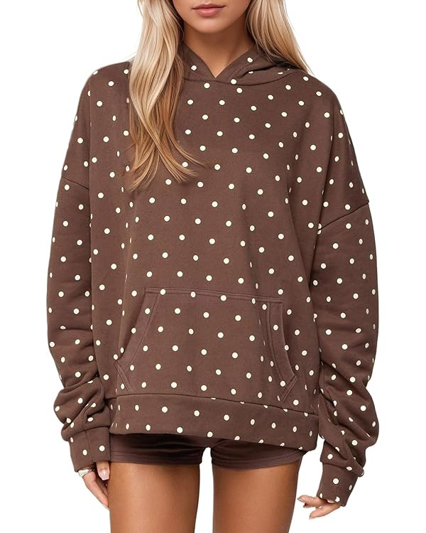 Women Polka Dot Hoodie Oversized Fleece Sweatshirt Cute Vintage Cozy Fall Winter Pullover Graphic... | Amazon (US)