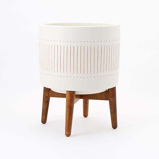 Mid-Century Turned Wood Leg Planters - Patterned | West Elm (US)