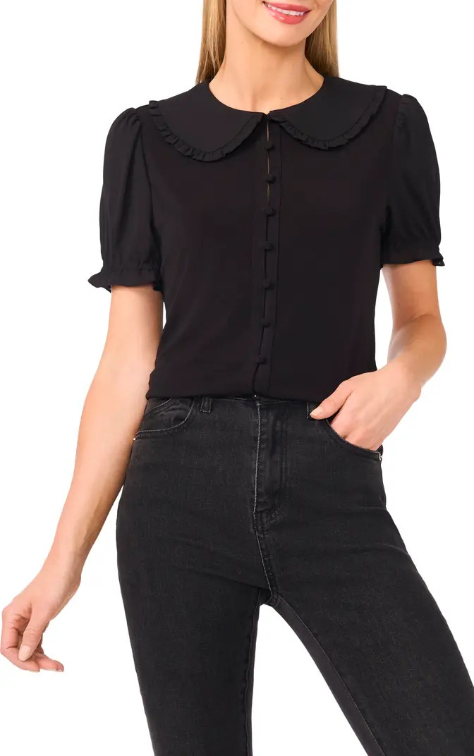 CeCe Mixed Media Collar Button-Up Top | Nordstrom | Nordstrom