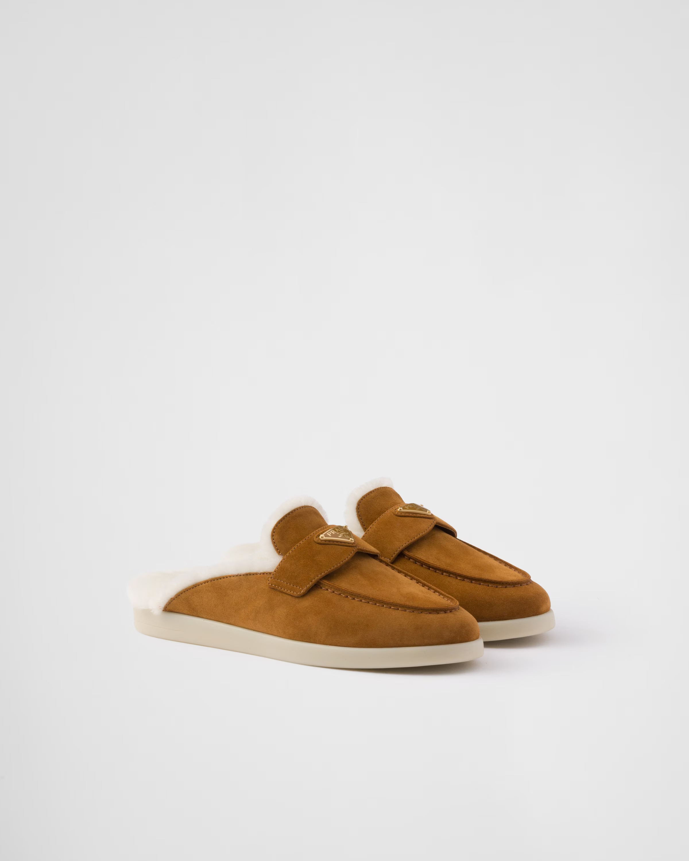 Suede and shearling slippers | Prada US