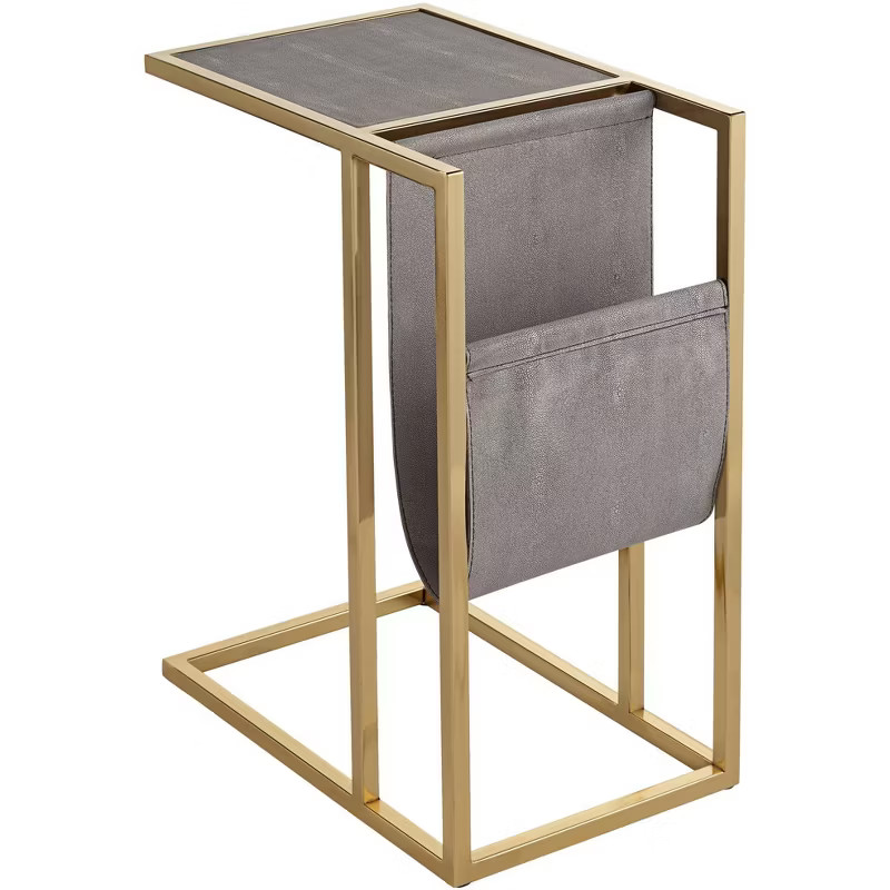 55 Downing Street Modern Metal Rectangular Accent Table 19" x 12" with Magazine Holder Gold Light... | Target