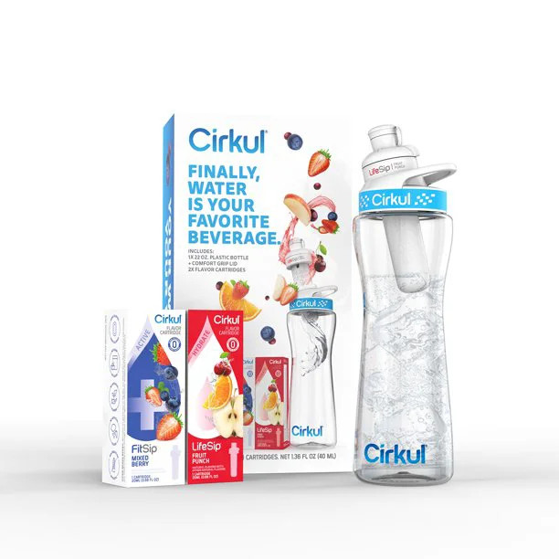 Cirkul 22oz Plastic Water Bottle Starter Kit with Blue Lid and 2 Flavor Cartridges (Fruit Punch &... | Walmart (US)