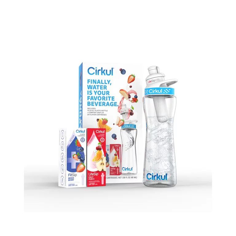 Cirkul 22oz Plastic Water Bottle Starter Kit with Blue Lid and 2 Flavor Cartridges (Fruit Punch &... | Walmart (US)