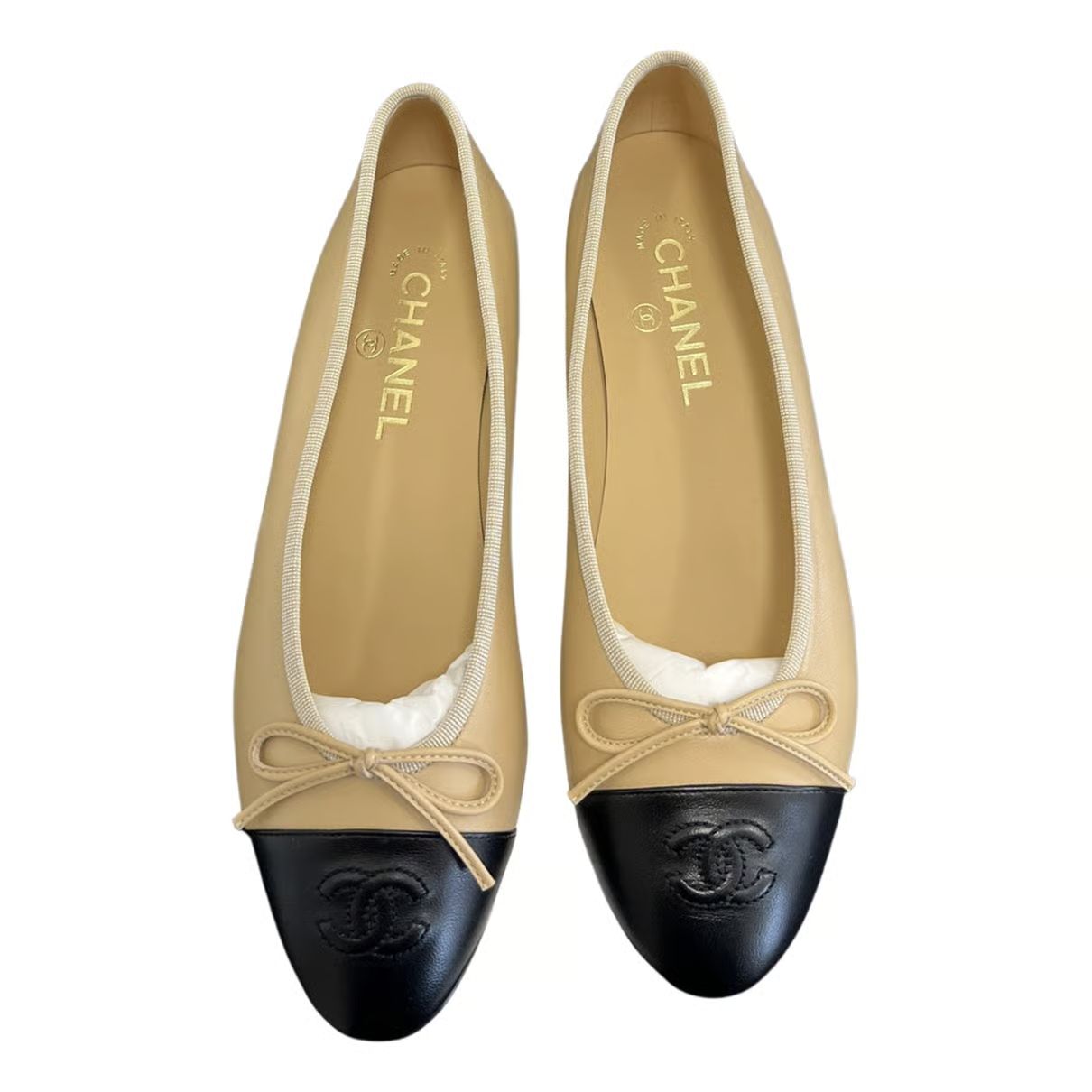 Cambon leather ballet flats Chanel Beige size 38.5 EU in Leather - 35605727 | Vestiaire Collective (Global)