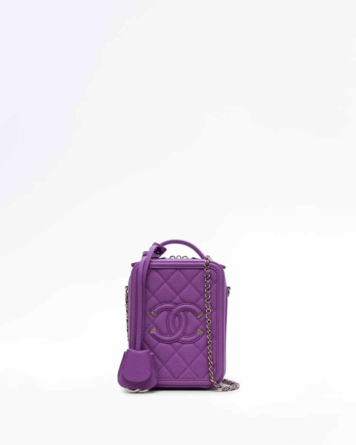 Caviar Quilted Filigree North South Vanity Case | Vivrelle