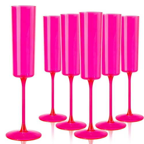 Ciaell 24 Pack Plastic Champagne Flutes - Hot Pink 6 Oz Disposable Champagne Glasses - Square Plastic Toasting Glasses for Party Birthday Anniversary Wedding New Year 2025 | Amazon (US)