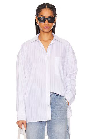 ANINE BING Chrissy Shirt in White & Taupe Stripe from Revolve.com | Revolve Clothing (Global)
