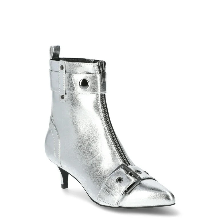 Scoop Women’s Faux Leather Buckle Kitten Heel Ankle Boots | Walmart (US)