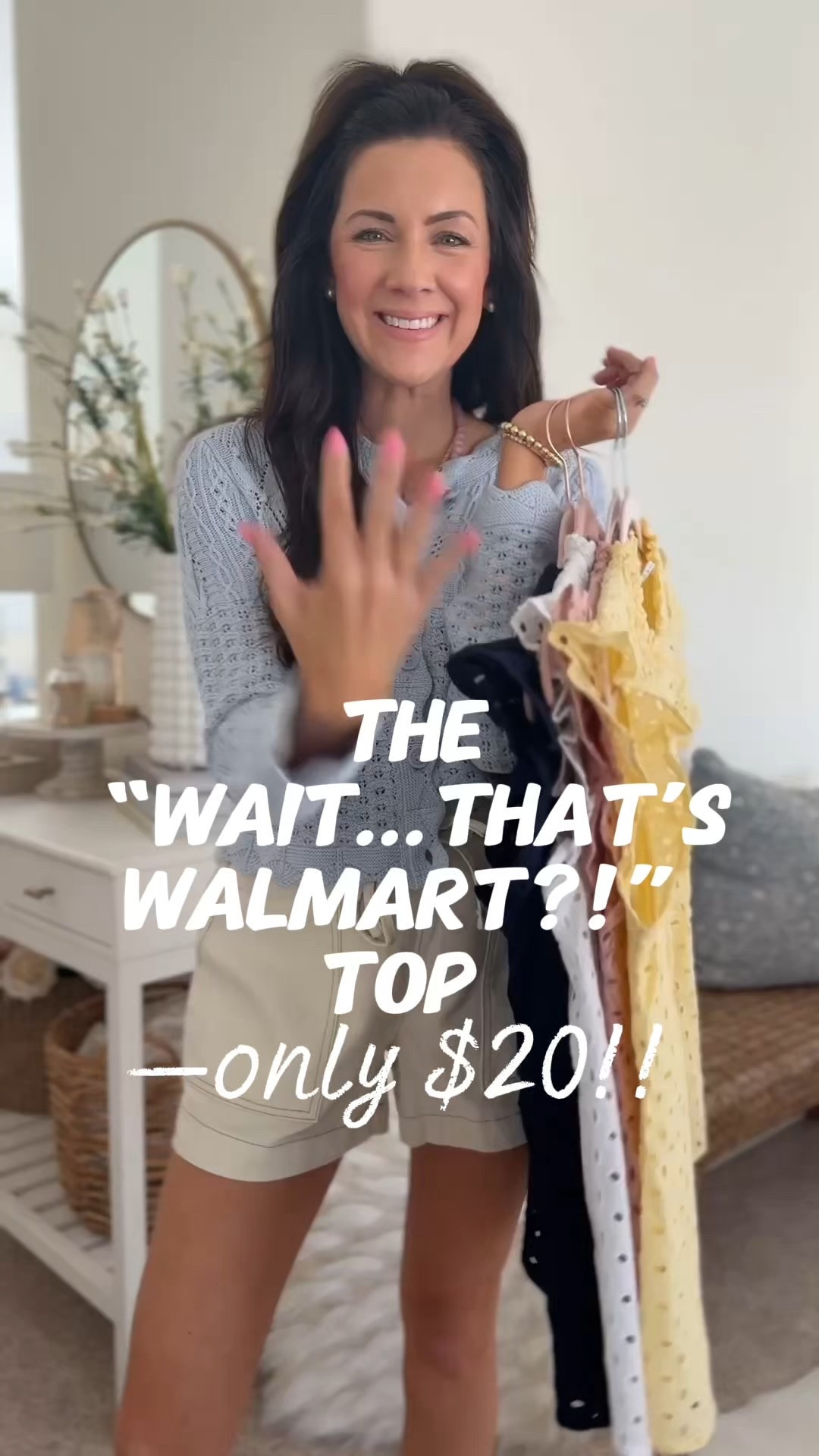 Comment DETAILS to shop the $20 top nobody’s going to believe is Walmart!!! Full eyelet + fully lined🙌🏼 5 gorgeous colors!
.
.
SIZING-I’m wearing a small in all of them but need an extra small, run big so size down if you’re between 
.
.
Love that these can be styled with denim cut offs for an easy daytime look or elevated with cute jeans and a flat !
.
.
#walmartstyle 

#LTKSeasonal #LTKootd #LTKmomlife