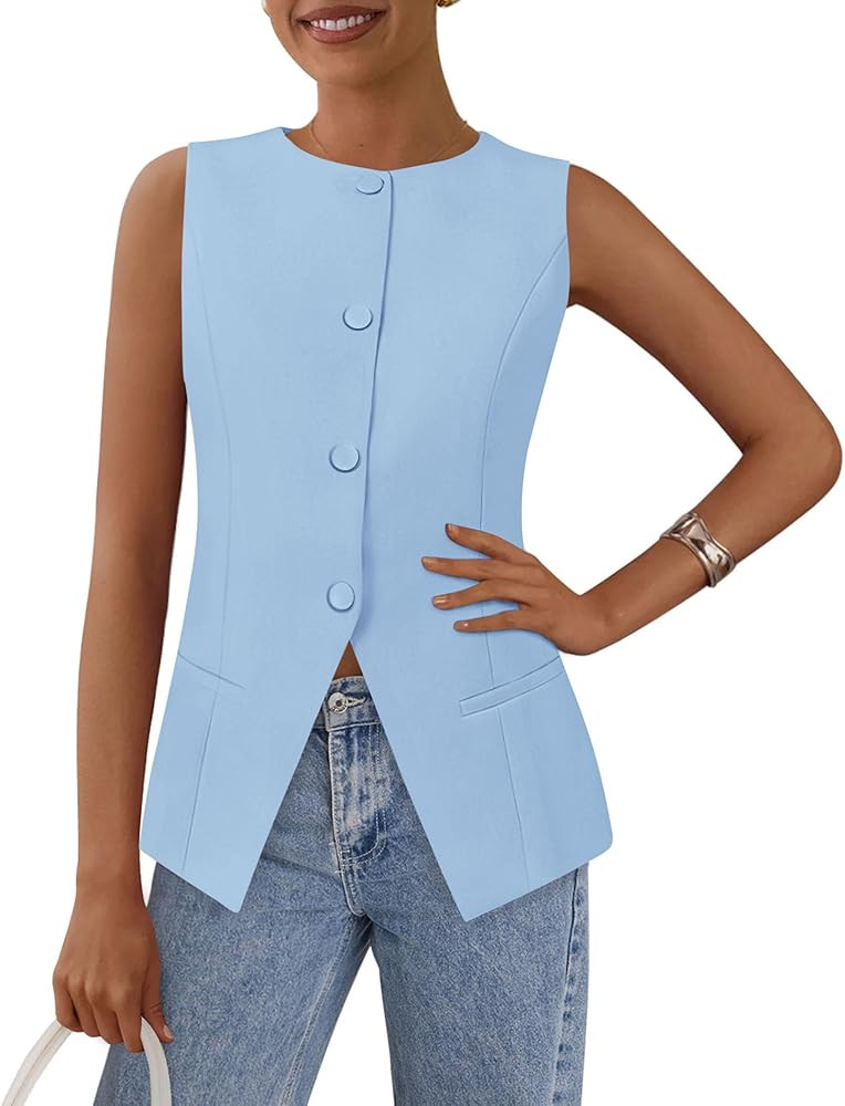 PRETTYGARDEN Women's Summer Suit Vest Tops 2025 Dressy Business Casual Sleeveless Button Down Tre... | Amazon (US)