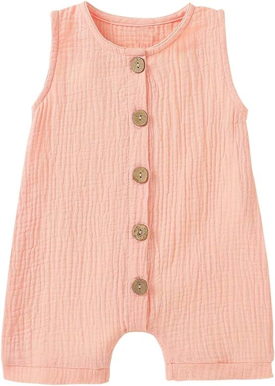 Cecobora Infant Newborn Baby Boys Girls Cotton Linen Romper Summer Jumpsuit Sleeveless Overalls Clot | Amazon (US)