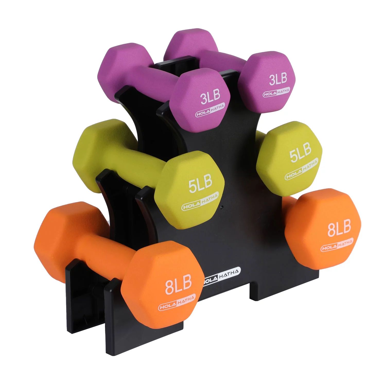 HolaHatha Dumbbell Weight Set with 3, 5 and 8 Pound Hand Weights and Storage Rack - Walmart.com | Walmart (US)